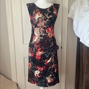 Carmen Marc Valvo moody Floral Print Sleeveless Sheath Dress Small Scoop Back
